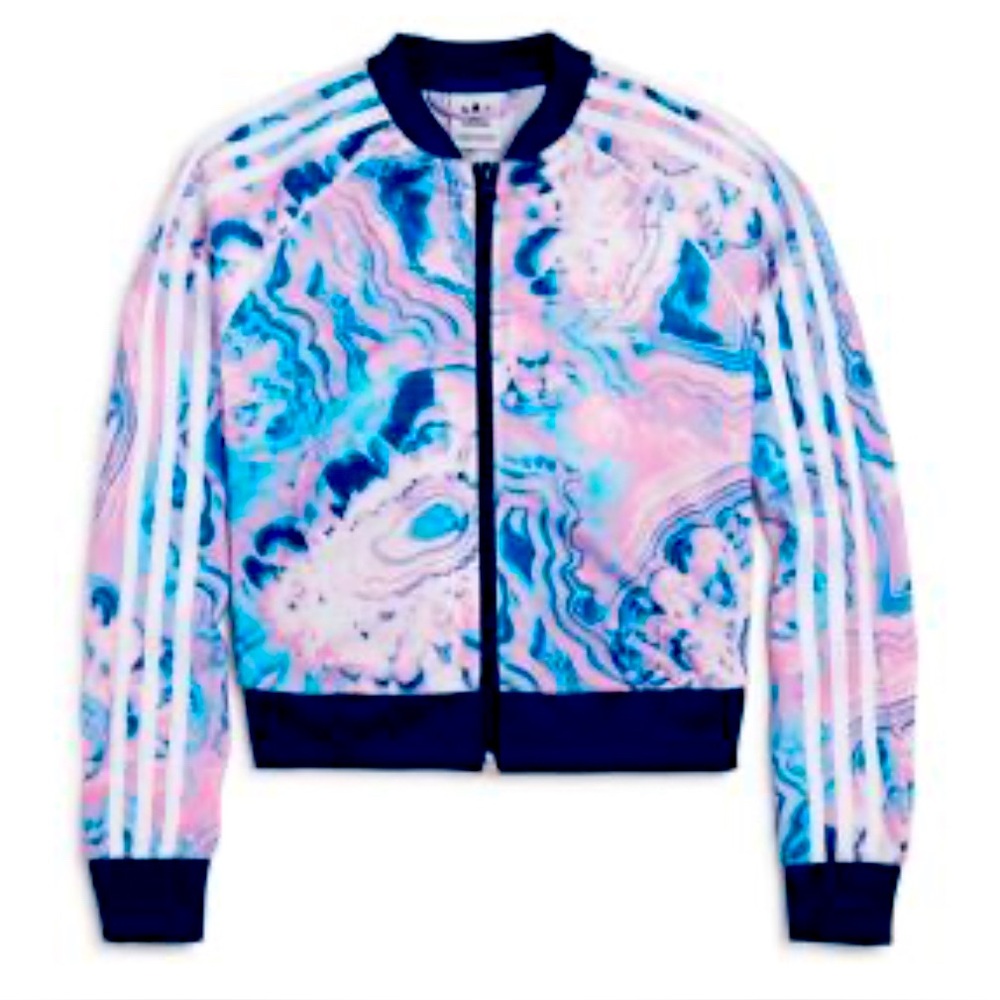Adidas  Blue and Pink Jacket Fleece Track Jacket Swirl Girls Youth M 9/10 years